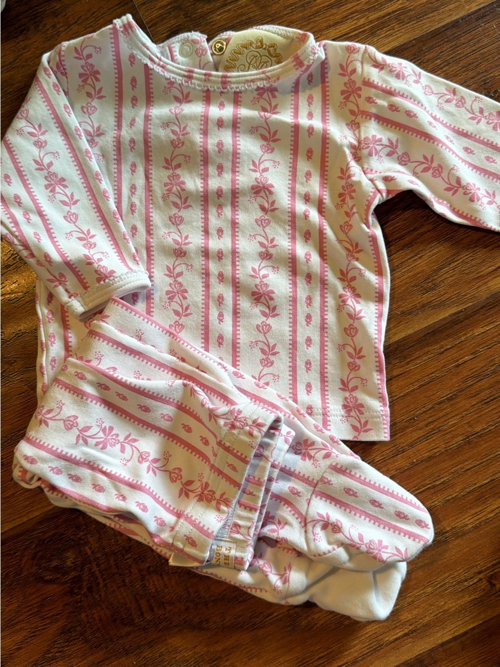 The Beaufort Bonnet Company Pink and White Floral Stripe Kids Pajama Set